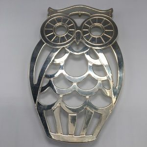 Vintage MCM Lenard Silverplated Footed Owl Trivet, 10x6”